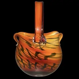 Vintage Animal Print Purse Hand Blown Art Glass LARGE Vase Design GORGEOUS !