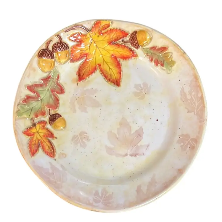 Simply Nature By Gibson Designs Fall Leaves & Acorn Embossed Plate