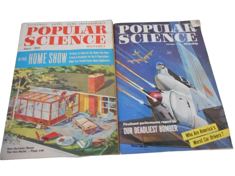 POPULAR SCIENCE 2 Vintage April 1956 Jan 1957 Bomber Home Improvement Advertising