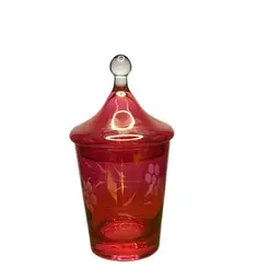 Vintage Cranberry Etched Apothecary Jar
@8” Tall
