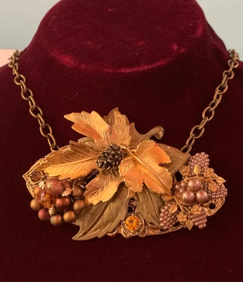 Fall Vintage Collage Statement Necklace 