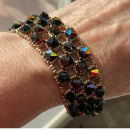 Gold Swarovski Crystal Bracelet with Gold Filled Filagree Box Clasp Artisan Made 7”