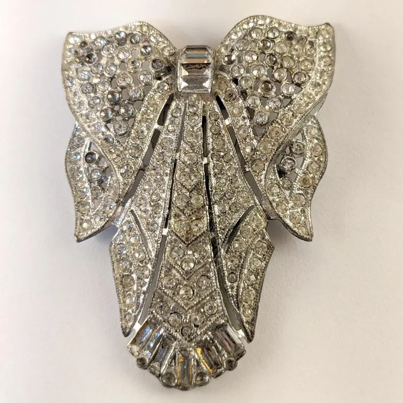 Vintage Rhinestone Bow Dress Clip