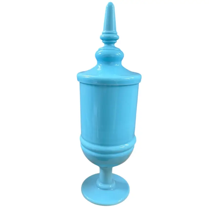 Large Vintage Portieux Vallerysthal Blue Opaline Milk Glass Apothecary Jar