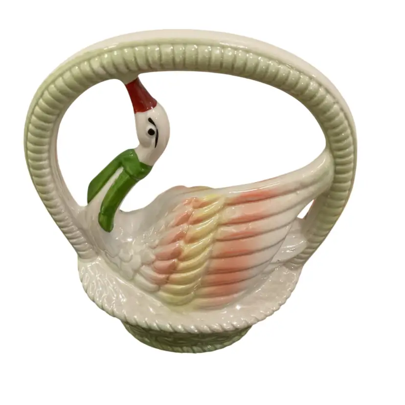 🎉Vintage Porcelain Swan in a Basket Made in Brazil