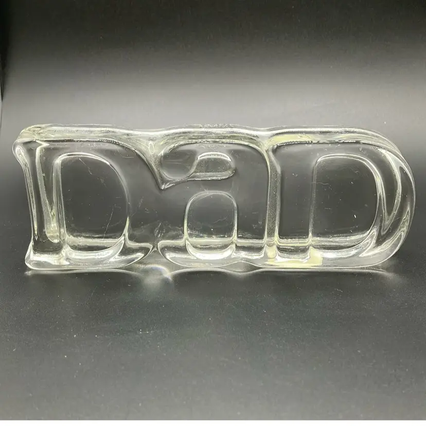 Glass “Dad” Paperweight Avon Produced By Fostoria W/ Sticker