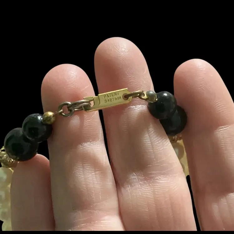 Vintage Dauplaise ~ Multi Strand Choker. With Black Round Glass Beads &  Glass Faux Pearls, And Goldtone Spacer /  Accent Beads . Signed Dauplaise.