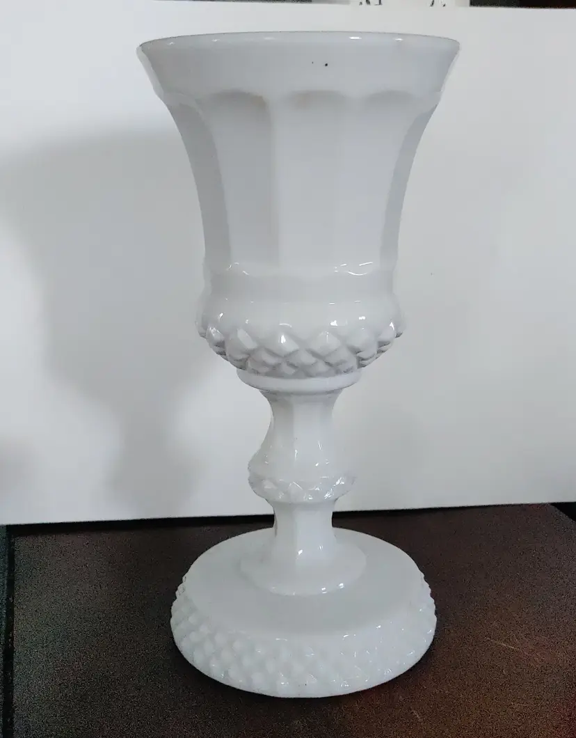 Westmoreland milk glass giant Paneled Goblet Flower Bouquet Vase. 9.5 inches high. No chips or cracks.