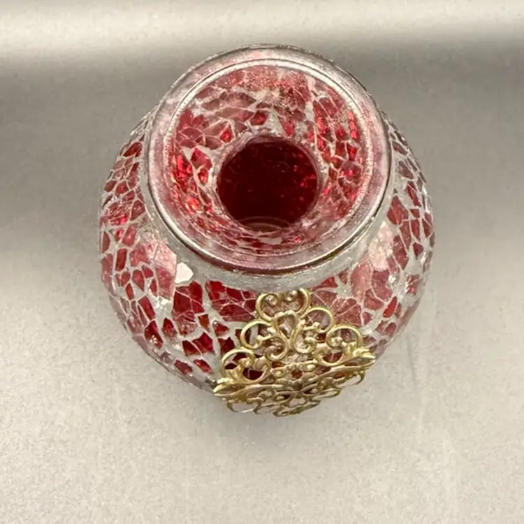 Vintage Red Mosaic Glass Vase - 4.5 in