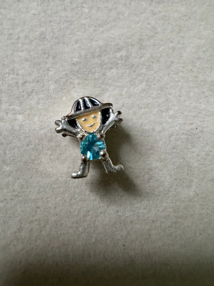 Bracelet Slider Charm DaVinci Little Boy Rhinestone & Enamel Silver Tone