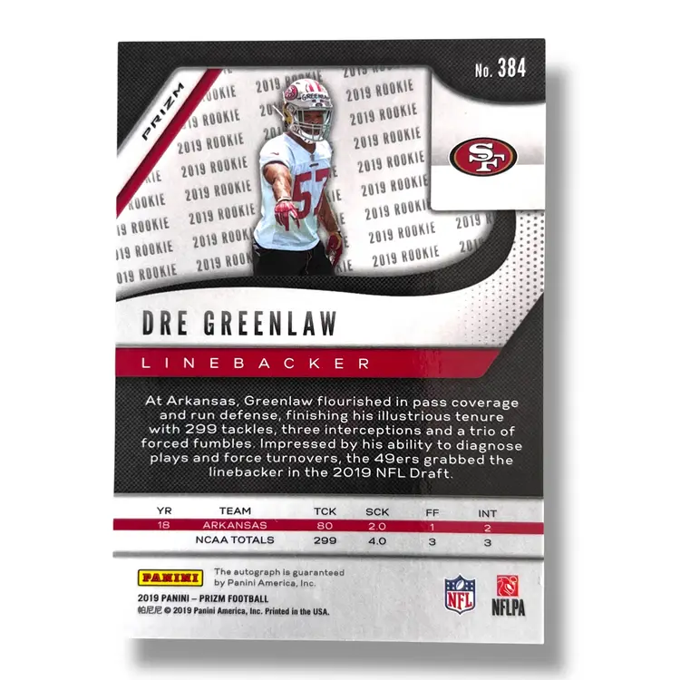 2019 Panini Prizm Dre Greenlaw Neon Green Pulsar Prizm RC Auto