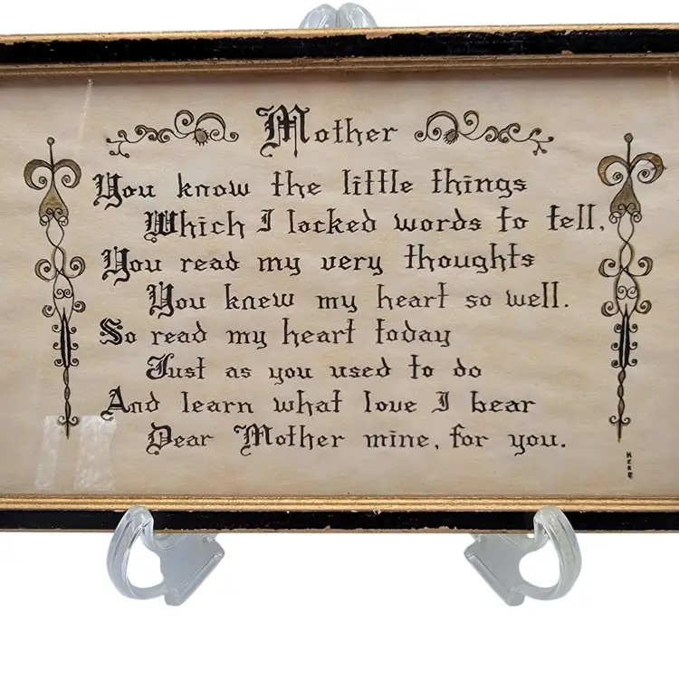 Vintage Framed Mothers Day Poem Wall Art With Black & Gold Accents