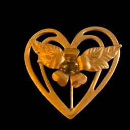 Vintage Gold Tone Heart With Rose In Center, Purple Rhinestone