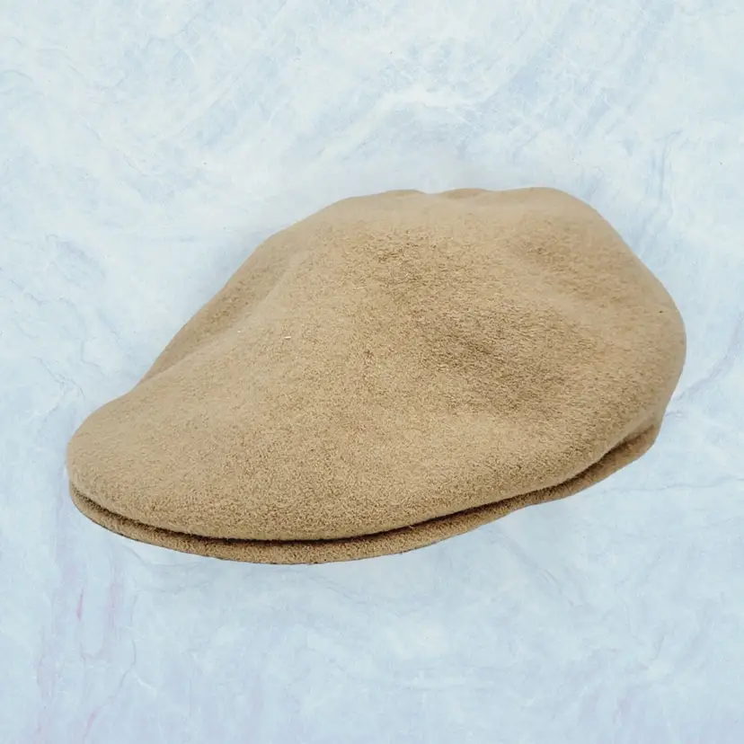 Vintage UBi Mens S M Beige Solid Tweed Wool Flat Cap Newsboy READ