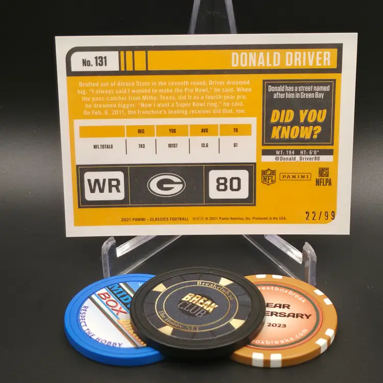 Donald Driver 2021 Panini Classics Football Premium Edition Timeless Tributes H2 Gold Parallel Numbered 22/99 Card #131 - Green Bay Packers