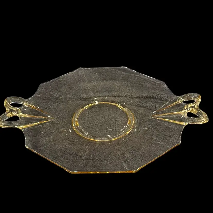 Yellow Depression Octagonal Double Handled Plate