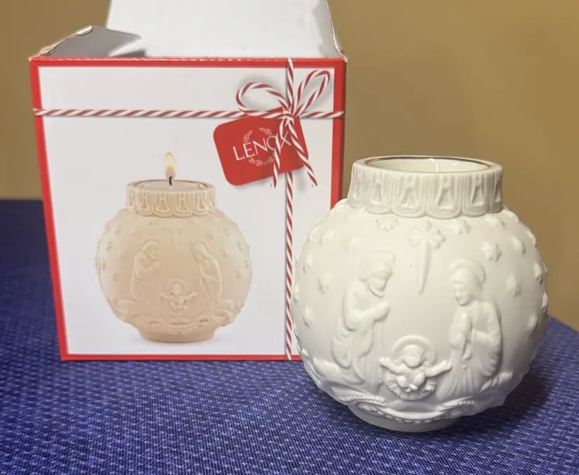 Lenox Cream Nativity Votive Holder Ornamental Glow 4”