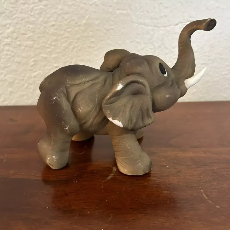 Vintage Ceramic Elephant Figurine Good Luck Trunk Up
