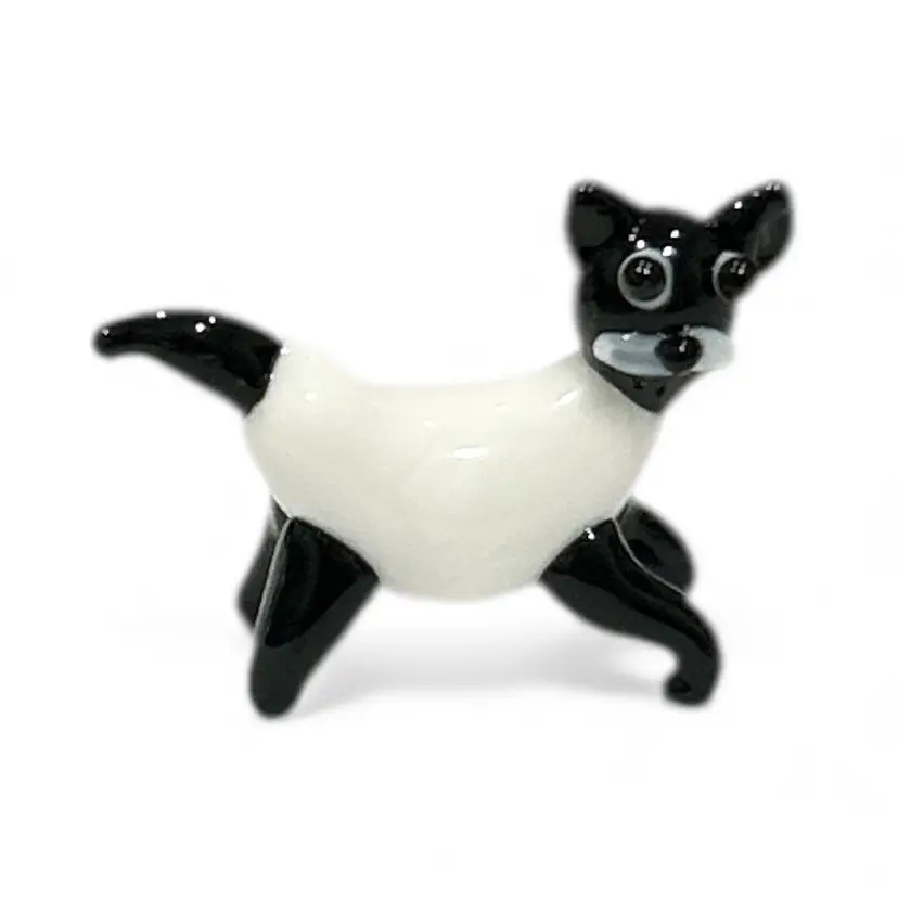 Mini Handblown Derpy White And Black Cat Figurine