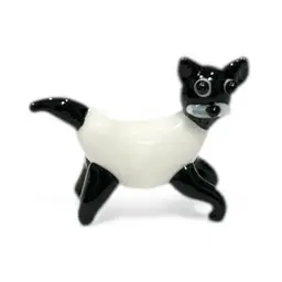 Mini Handblown Derpy White And Black Cat Figurine
