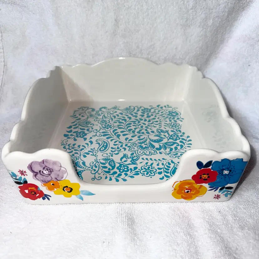 NWOT The Pioneer Woman Flea Market Ceramic Napkin Box 7.5” Square Floral