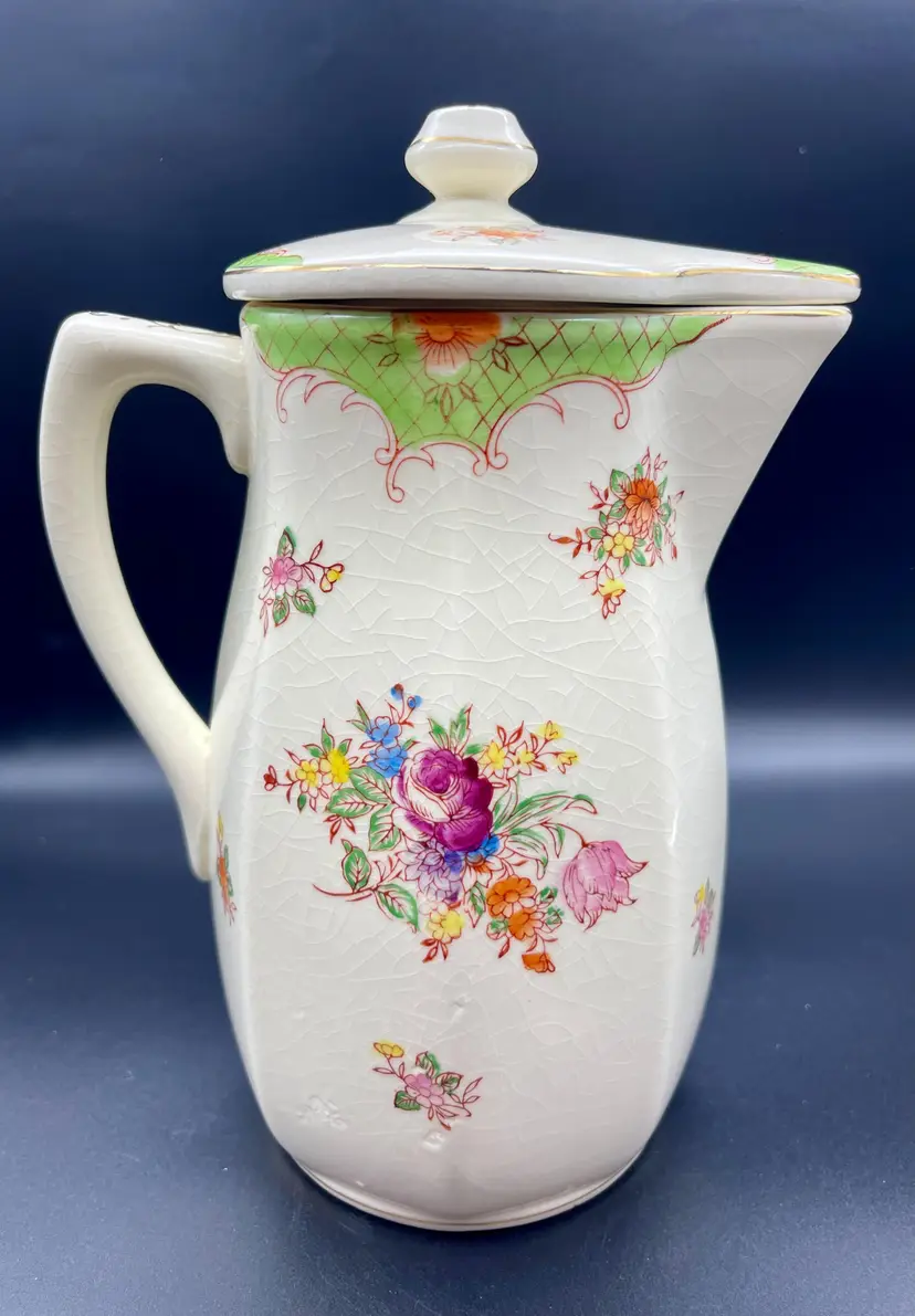 Vintage Japanese Mikori ware porcelain tea pot with lid.