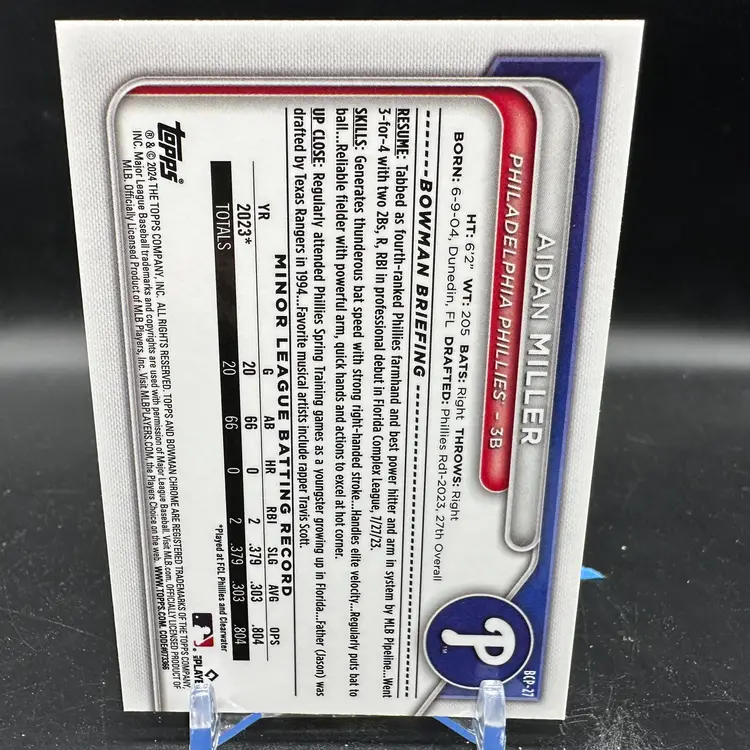 AIDAN MILLER Mojo Refractor 2024 Bowman Chrome Mega Box 1st RC #BCP-27