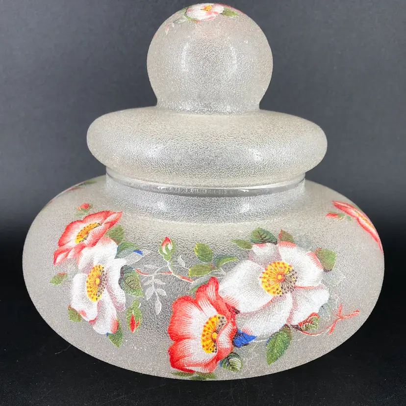 Vintage Floral Glass Apothecary Jar Trinket Dish
