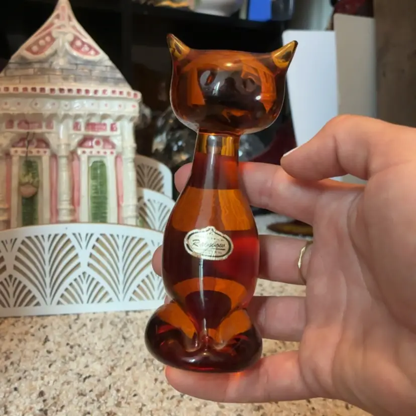 Amber Rainbow Glass Cat Figurine