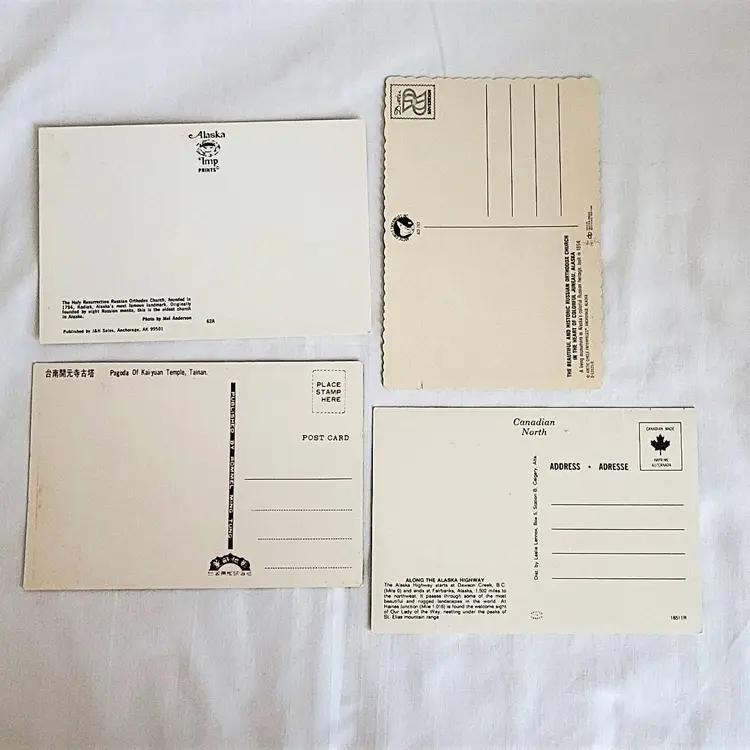 Set of Four Vintage Postcards Featuring Churches