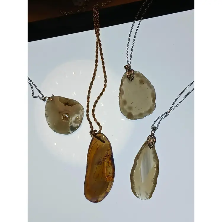 Four Gemstone Natural Form Sliced Necklaces