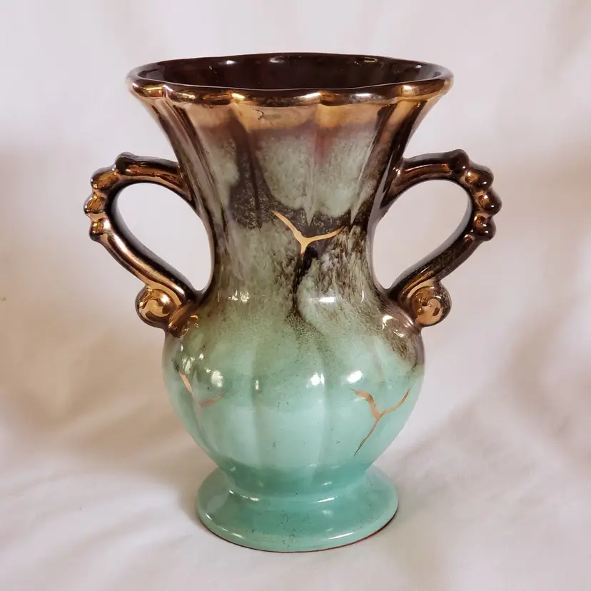 Ceramic Vase Jasba Keramik Double Handled Multicolor Glaze MCM 6.25" Vintage