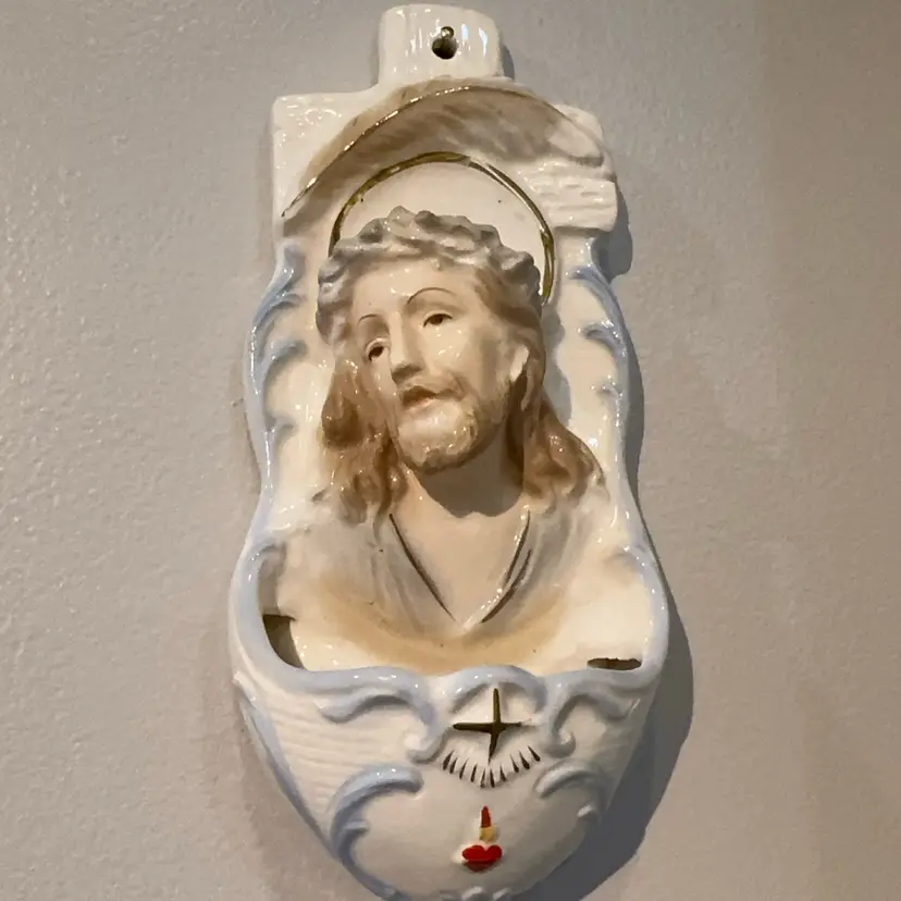 Mid-Century Jesus Holy Water Font Wall Pocket