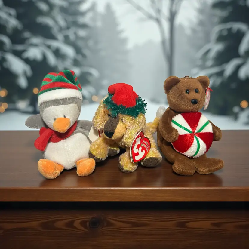 Ty JINGLE BEANIES Xmas Ornament Icicles Penguin Jinglepup & Yummy Teddy Bear