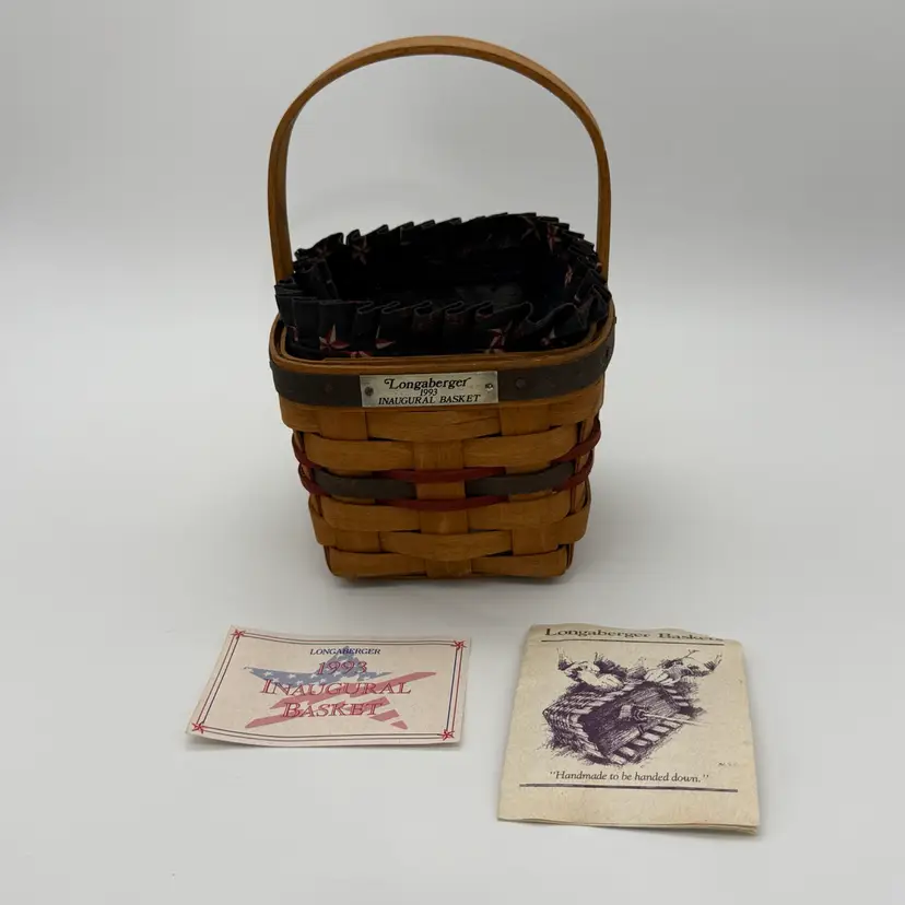 Longaberger 1993 Inaugural Basket Combo With Pamphlets, Fabric & Plastic Liner