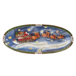Portmeirion Christmas Story 16” Scenic Oval Platter Santa Sleigh Reindeer