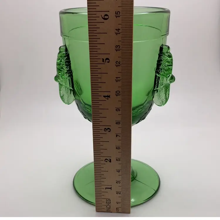 POW3 Green Glass Goblet with Applied Grasshoppers by LG Wright? 6”