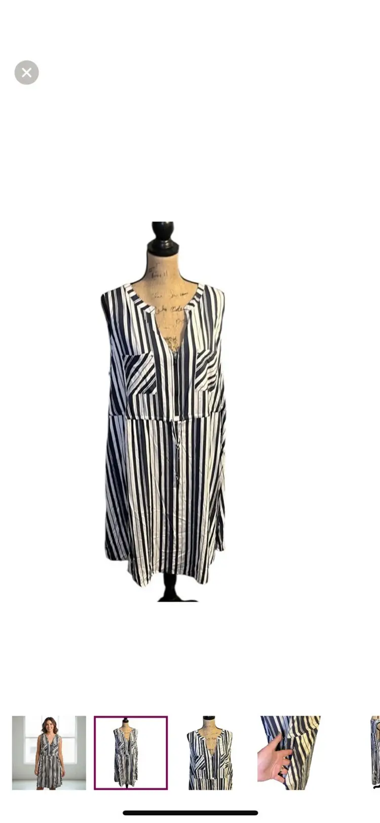 Torrid Striped Navy and White Sleeveless Belted Dress with pockets