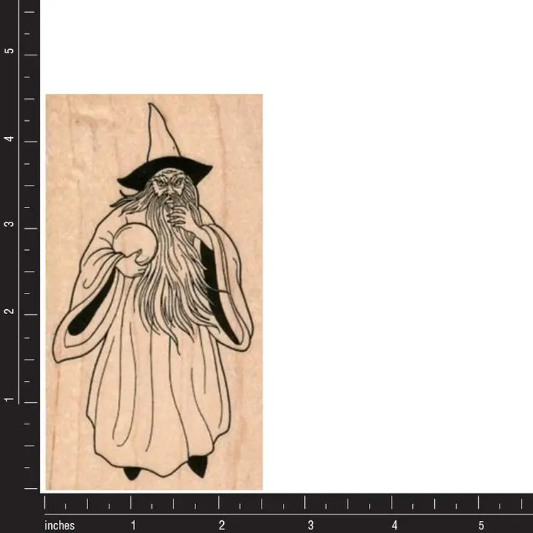 Wizard With Crystal Ball Rubber Stamp - Robe, Hat, Magic