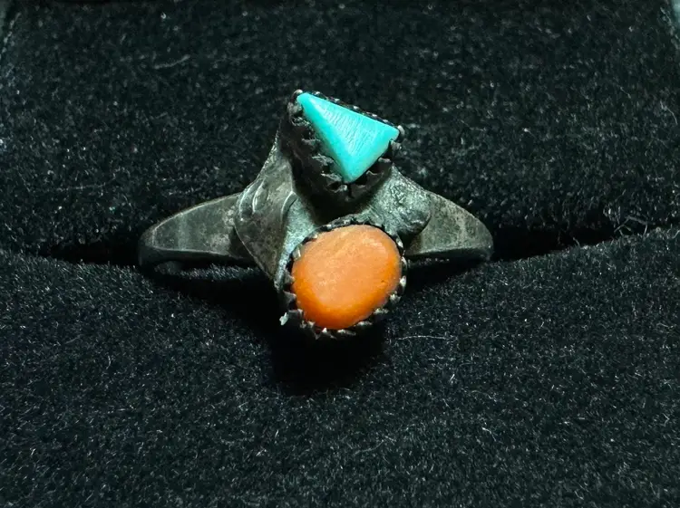 Sterling Coral + Turquoise Sz 5.5 Ring