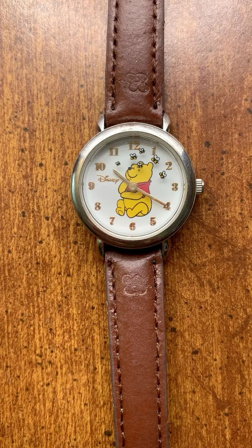 VTG Winnie The Pooh MZB Watch honey Bees Second Hand. Stainless. Leather Band