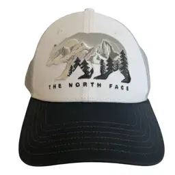 The North Face Embroidered Mudder Trucker Hat Bear Patch Gray & White Snapback