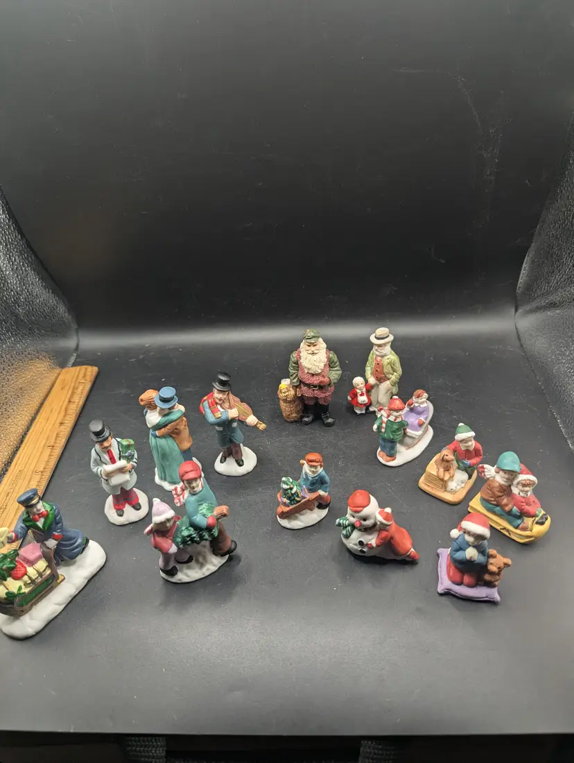 Vintage Lot Of 13 Christmas Village Figures Lefton, Phillipines, Etc