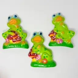 Mexican pottery green frogs on red spotted mushrooms ceramic wall art plaques, set of 3