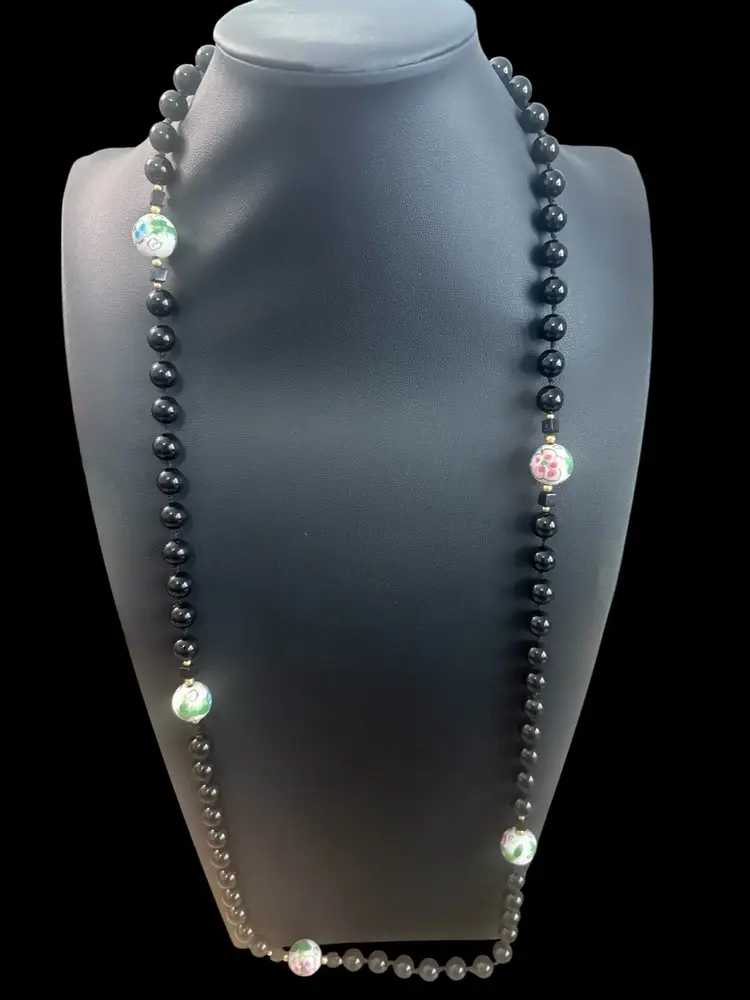 18. Vintage Cloisonné Glass Beaded Necklace- 30in