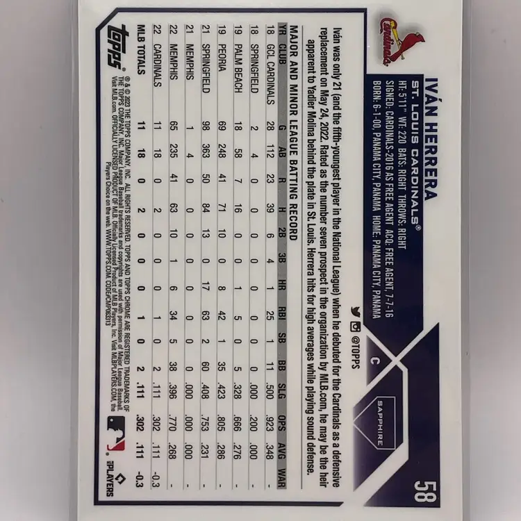 Ivan Herrera, RC, 2023 Chrome Sapphire, St. Louis Cardinals