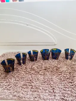 Vtg  Georges Briard Barware Set Of 6 Lowball Glasses Musical Instruments MCM