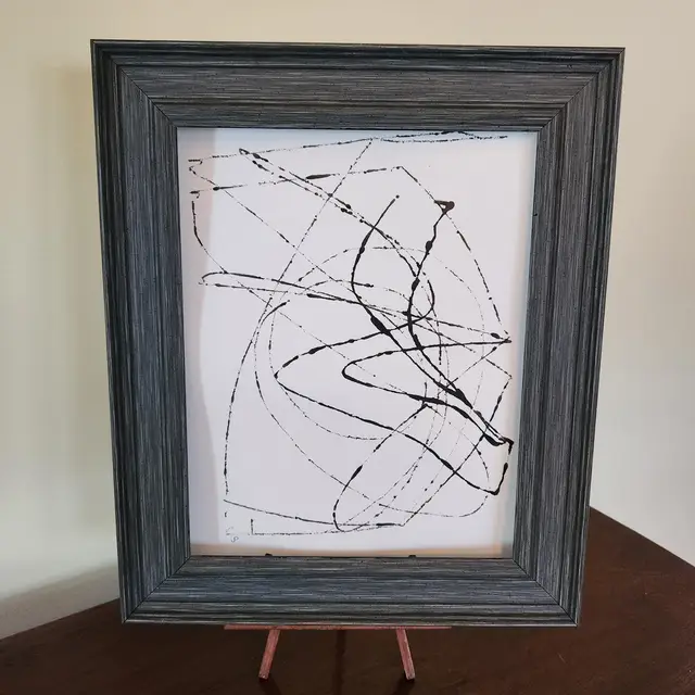 Acrylic Marble Art Painting On Watercolor Paper, Original, Black And White. Signed By The Artist,  Frame Not Included.  8x10