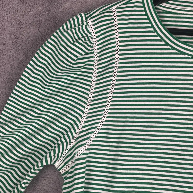 Talbots Long Sleeve Knit Top Womens PTP 20" Size L Green White Striped Classic Preppy