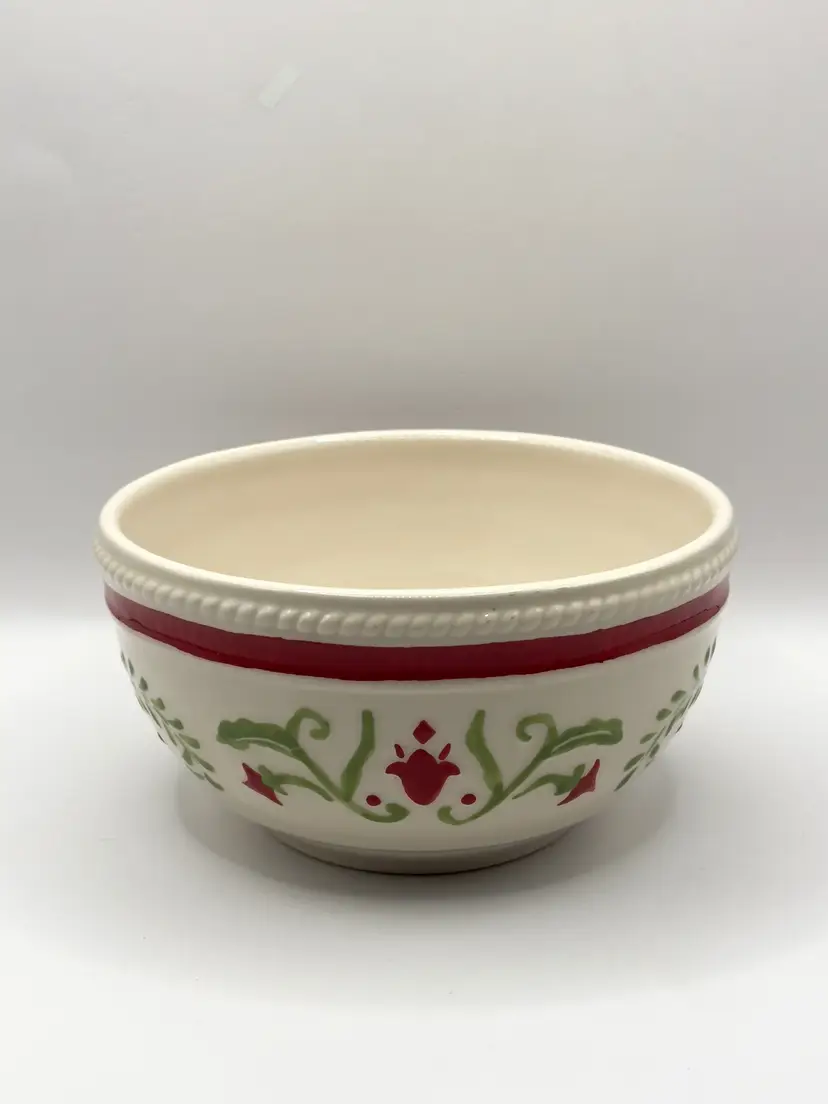 Vintage Winter White Holiday Hand-Painted Ceramic Bowl, Christmas Design, By Fitz And Floyd